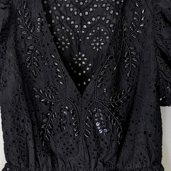 Express Eyelet Lace Beaded Summer V Neck Blouse - Picture 3 of 4